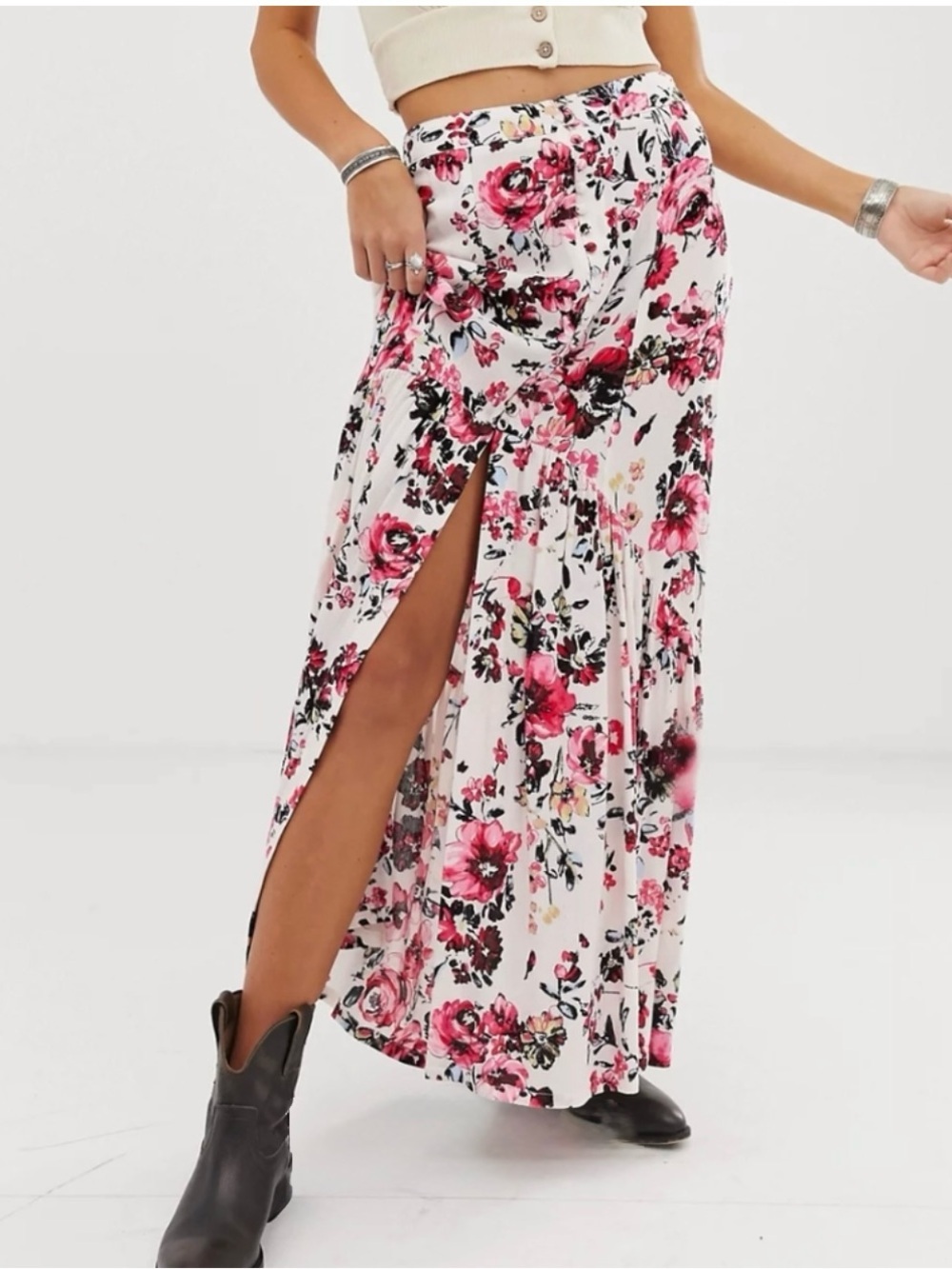 Dainty Hooligan pink button maxi skirt sz Medium